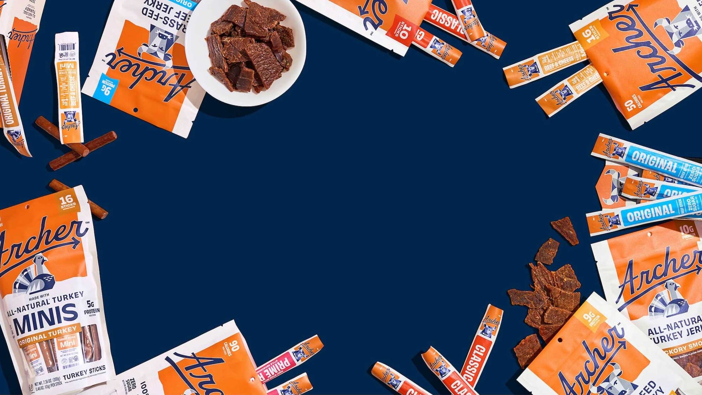 Archer products on a blue background
